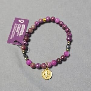 Chavez for Charity Malala Fund Purple Beaded Bracelet Fleur de Lis
